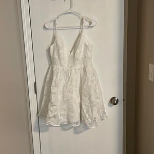 Lulu’s Floral Feelings White Floral Jacquard Babydoll Mini Dress